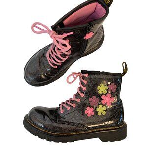 Dr. Martens Junior 1460  Glitter Boots Flower Applique Size 5 Women $137 D7971